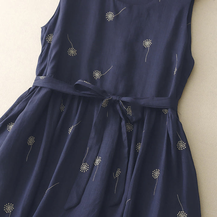 Buddha Stonesミッドナイトブループリントレースアップデザインノースリーブミディドレス（ポケット付き） - image 4