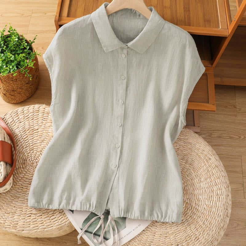 Buddha Stones夏用 無地 ボタン付き 半袖 レディースシャツ - リネン - US12、 UK/AU16、 EU44 (2XL) - image 23