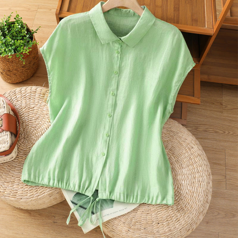 Buddha Stones夏用 無地 ボタン付き 半袖 レディースシャツ - ライトグリーン - US12、 UK/AU16、 EU44 (2XL) - image 14