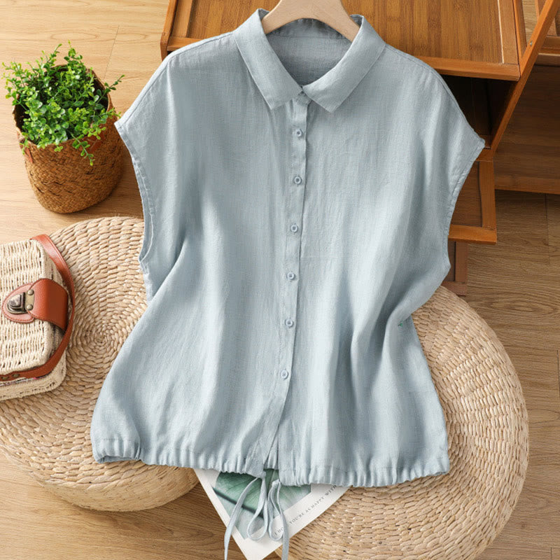Buddha Stones夏用 無地 ボタン付き 半袖 レディースシャツ - 水色 - US12、 UK/AU16、 EU44 (2XL) - image 0