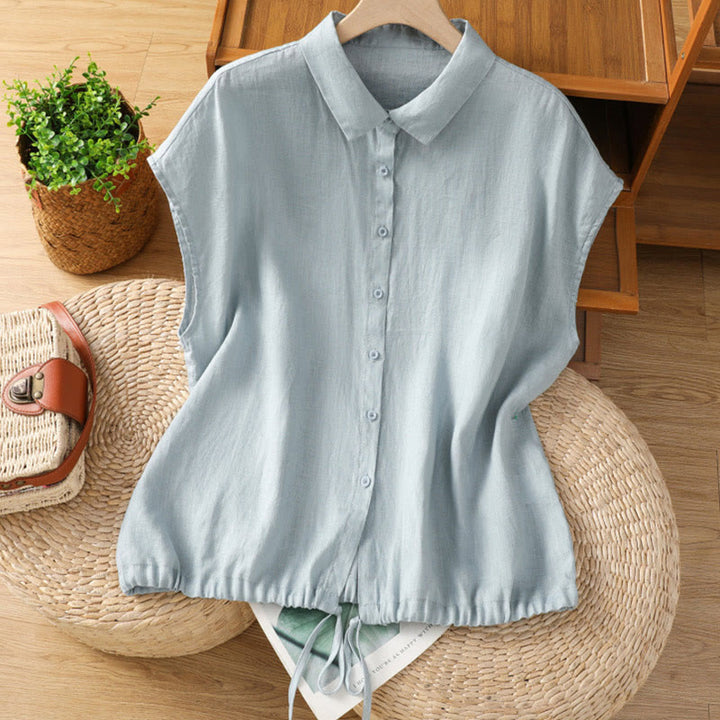 Buddha Stones夏用 無地 ボタン付き 半袖 レディースシャツ - 水色 - US12、 UK/AU16、 EU44 (2XL) - image 0