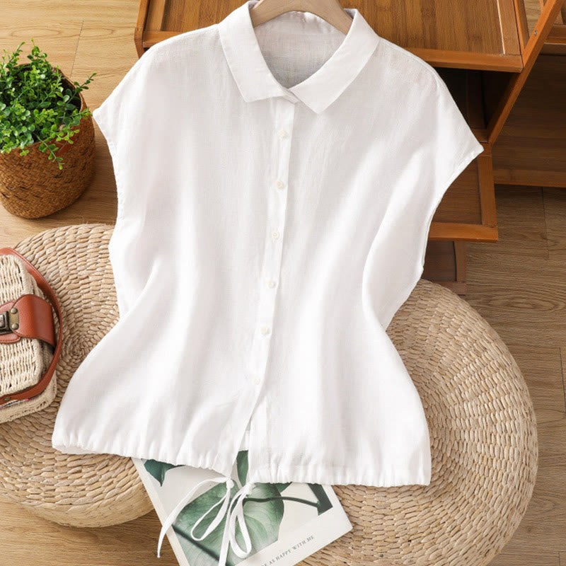 Buddha Stones夏用 無地 ボタン付き 半袖 レディースシャツ - 白 - US12、 UK/AU16、 EU44 (2XL) - image 7