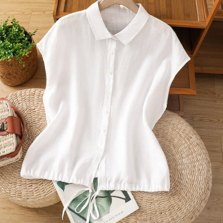 Buddha Stones夏用 無地 ボタン付き 半袖 レディースシャツ - 白 - US12、 UK/AU16、 EU44 (2XL) - image 7