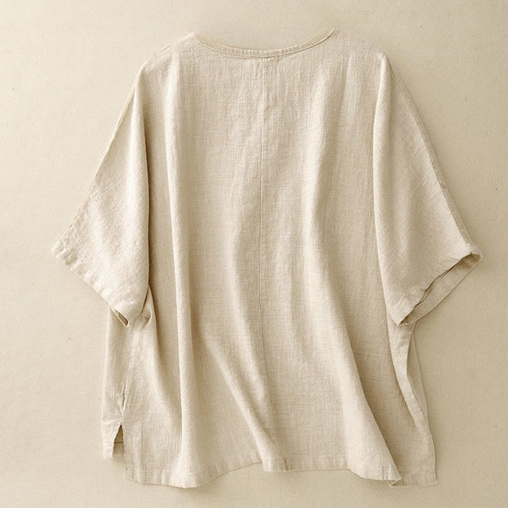 Buddha Stonesカジュアル 無地 レディース クルーネック ゆったり半袖Tシャツ - image 1