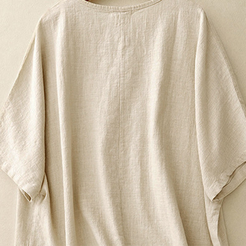 Buddha Stonesカジュアル 無地 レディース クルーネック ゆったり半袖Tシャツ - image 3