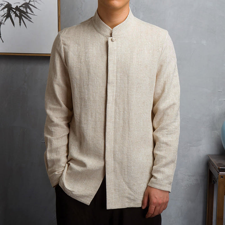 Buddha Stones無地中国唐装ジャケットメンズ服 - リネン - US/UK/AU42、EU52（4XL） - image 0