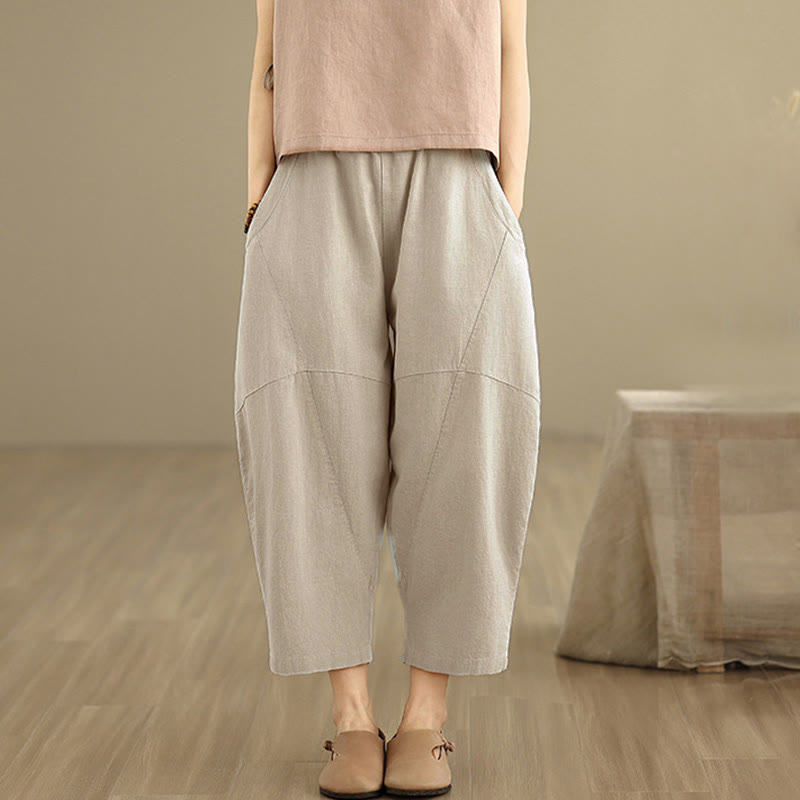 Buddha Stonesスプリング 7-8丈 無地 レディース ハーレムパンツ ポケット付き - image 1