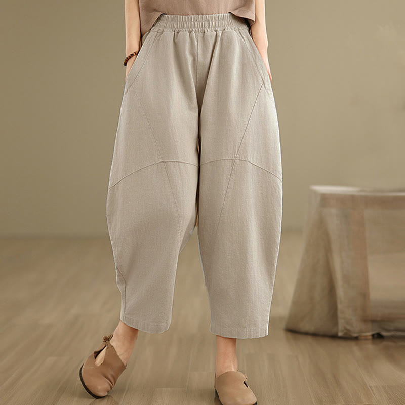 Buddha Stonesスプリング 7-8丈 無地 レディース ハーレムパンツ ポケット付き - リネン - US8-10，UK/AU12-14，EU40-42 (2XL) - image 0