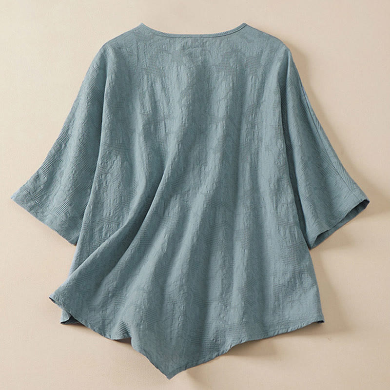 Buddha Stonesカジュアルフラワーカラフルカエルボタンハーフスリーブレディースシャツ - image 1