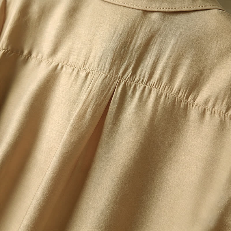 Buddha Stones 夏らしいエレガントなヴィンテージ風ボタンアップ無地フロントプリーツフリルレディース半袖シャツ - image 16
