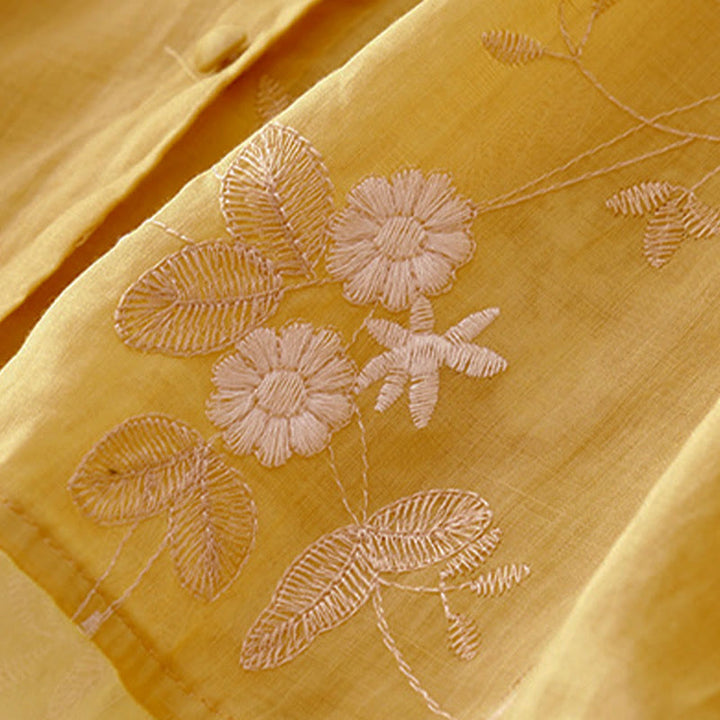 Buddha Stonesのカジュアルな刺繍入り花びら模様のレディースクルーネック半袖シャツ - image 9