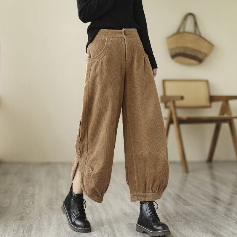Buddha Stonesカジュアル ボタン付き 裾開きデザイン レディース コーデュロイパンツ ポケット付き - ゴールデンロッド - US8-10，UK/AU12-14，EU40-42 (2XL) - image 0
