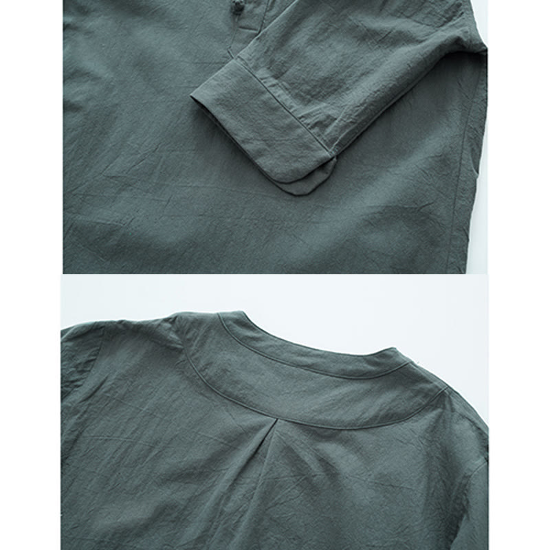 Buddha Stones無地の伝統的な半袖Tシャツとパンツのメンズ服セット - image 3
