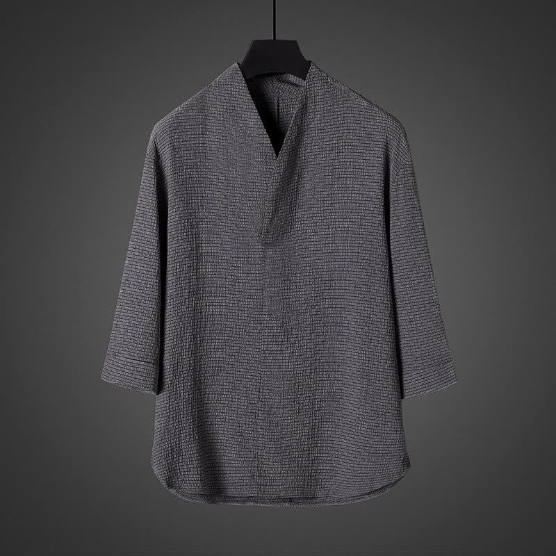 Buddha Stonesカジュアル Vネック 七分袖 メンズシャツ - ダークグレー - US/UK/AU46、 EU56 (5XL) - image 2