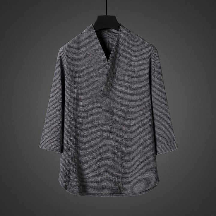 Buddha Stonesカジュアル Vネック 七分袖 メンズシャツ - ダークグレー - US/UK/AU46、 EU56 (5XL) - image 2