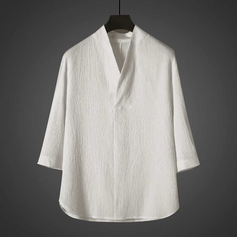 Buddha Stonesカジュアル Vネック 七分袖 メンズシャツ - 白 - US/UK/AU46、 EU56 (5XL) - image 0