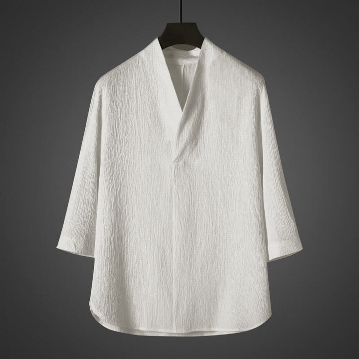 Buddha Stonesカジュアル Vネック 七分袖 メンズシャツ - 白 - US/UK/AU46、 EU56 (5XL) - image 0