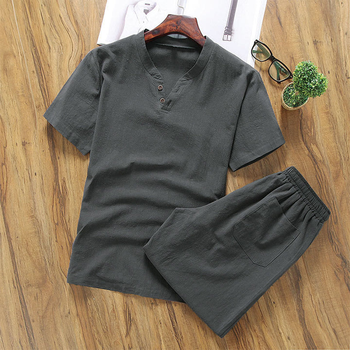 Buddha Stonesカジュアル 2点セット 無地Tシャツ＆ショートパンツ ポケット付き メンズ瞑想服セット - 薄暗い灰色 - US/UK/AU46、 EU56 (5XL) - image 5