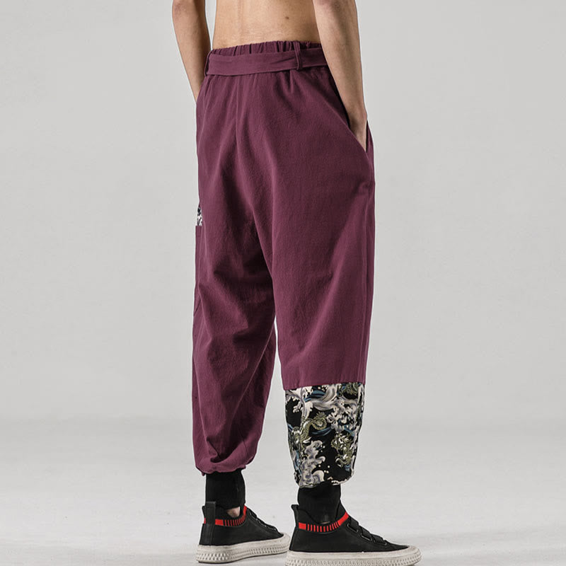 Buddha Stonesと海の波模様のレースアップメンズハーレムパンツ（ポケット付き） - image 16