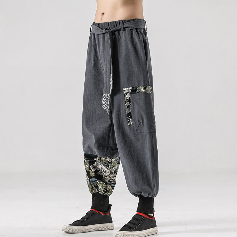 Buddha Stonesと海の波模様のレースアップメンズハーレムパンツ（ポケット付き） - image 23