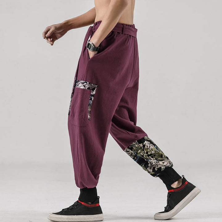Buddha Stonesと海の波模様のレースアップメンズハーレムパンツ（ポケット付き） - image 20