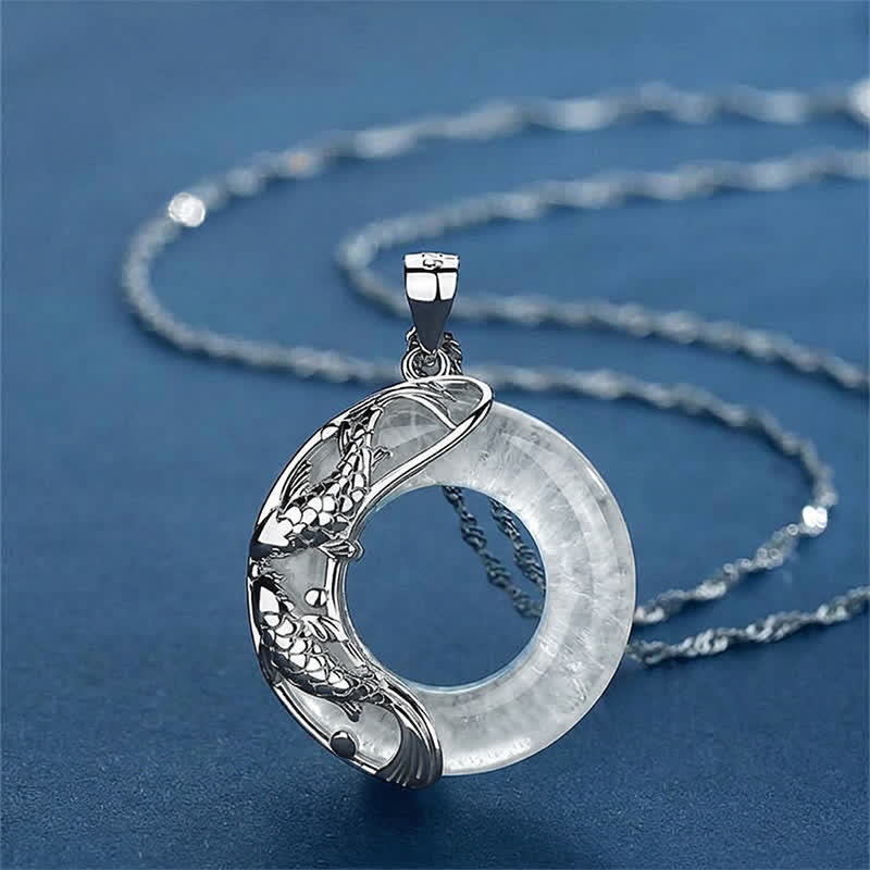Buddha Stones 白翡翠 鯉チャーム 幸運のお守りネックレス ギフトにも - クリアクォーツ（保護♥癒し） - image 11