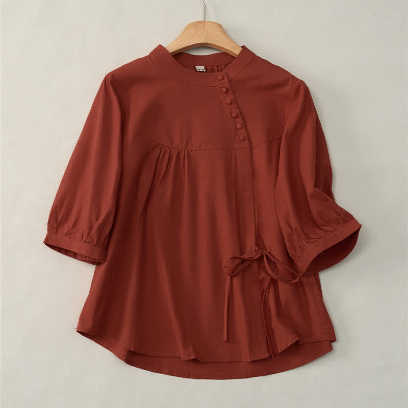 Buddha Stonesレースアップボタンデザイン レディース 七分袖シャツ - クリムゾン - US14、 UK/AU18、 EU46 (2XL) - image 18