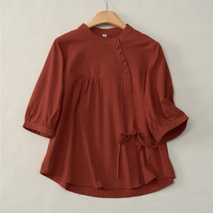 Buddha Stonesレースアップボタンデザイン レディース 七分袖シャツ - クリムゾン - US14、 UK/AU18、 EU46 (2XL) - image 18