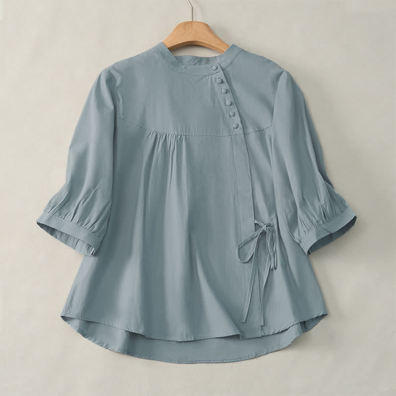 Buddha Stonesレースアップボタンデザイン レディース 七分袖シャツ - 水色 - US14、 UK/AU18、 EU46 (2XL) - image 0
