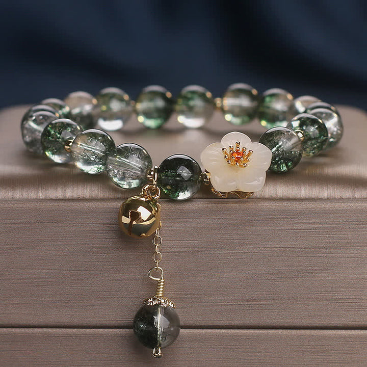 Buddha Stones グリーンファントムホワイトジェイドフラワーチャーム開運財運ブレスレット - グリーンファントム（成長♥富） - 5.9～6.3インチ（15～16cm） - image 0