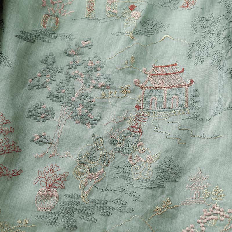 Buddha Stones 夏物唐風ヴィンテージマンダリンカラー刺繍抽象柄レディース半袖シャツ - image 5