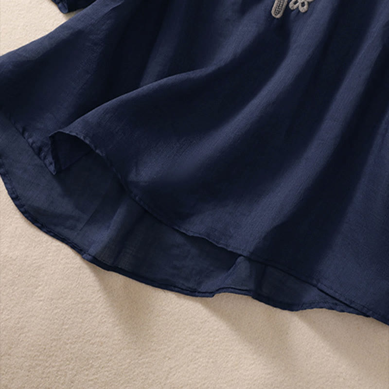 Buddha Stonesの無地花柄刺繍デザイン クルーネック パフスリーブ ハーフスリーブ レディースTシャツ - image 4