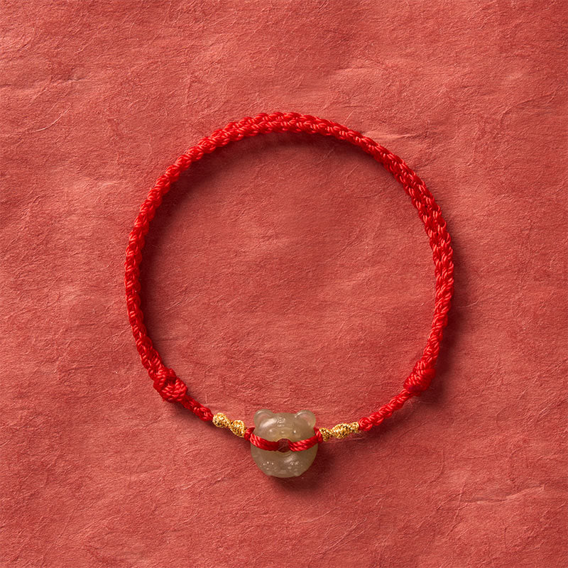 Buddha Stones 翡翠の虎頭ピース平和のお守りチャーム赤紐の豊かさブレスレット - image 3