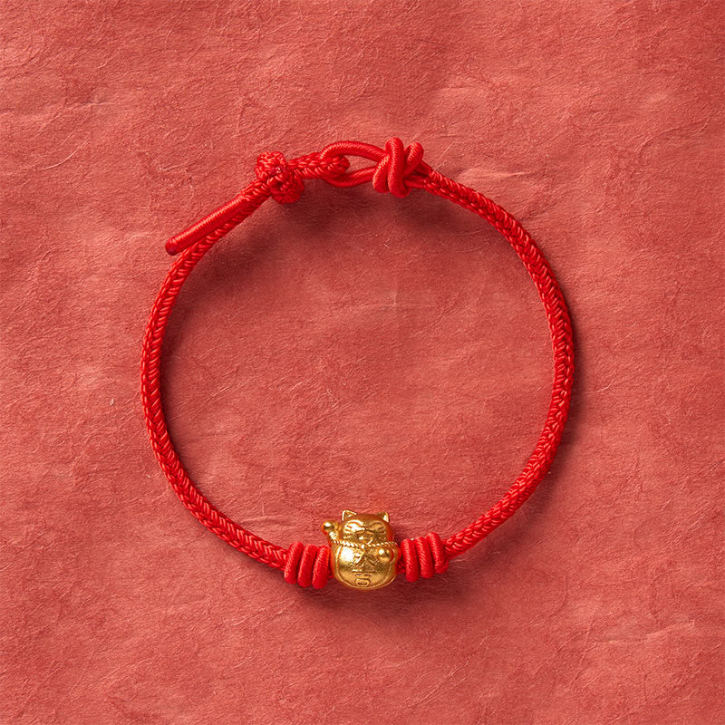 Buddha Stones 手織りの赤紐と銅製の招き猫の良縁祈願が付いた調節可能なブレスレット - image 12