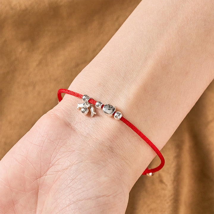 Buddha Stones 925スターリングシルバー製 かわいい猫と魚の赤紐の良縁祈願ブレスレット - image 4