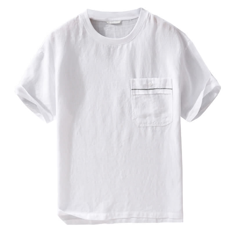 Buddha Stones 夏物カジュアルミニマリスト無地メンズ半袖Tシャツ（パッチポケット付き） - image 13