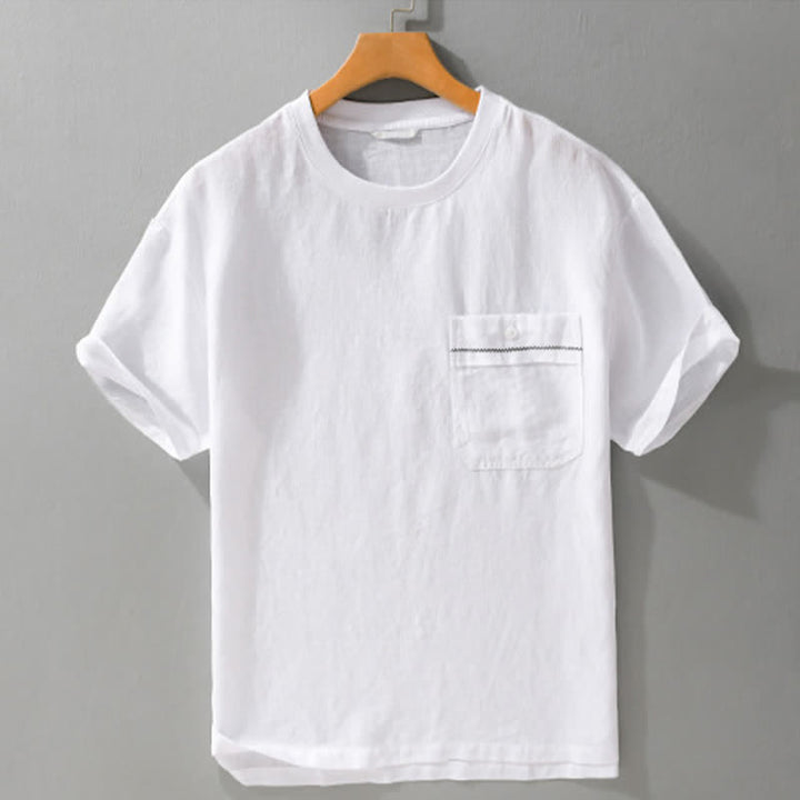 Buddha Stones 夏物カジュアルミニマリスト無地メンズ半袖Tシャツ（パッチポケット付き） - image 11