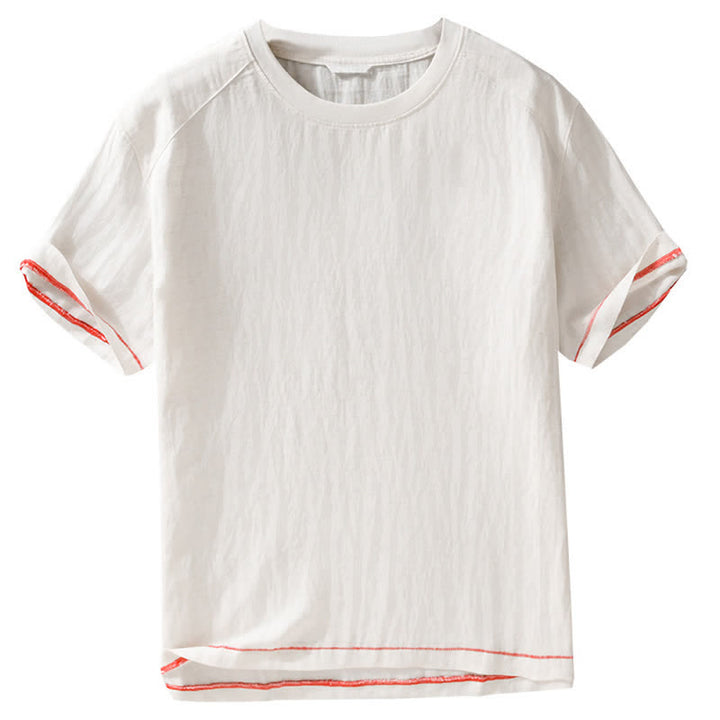 Buddha Stones 夏物カジュアル ヴィンテージウォッシュ加工 無地 メンズ半袖Tシャツ - image 10