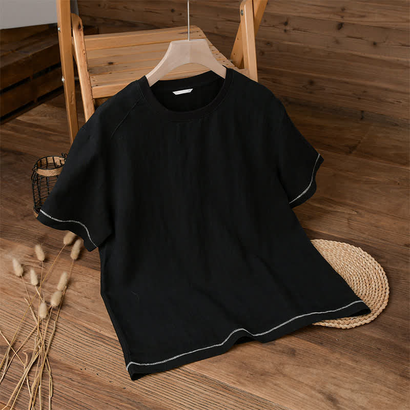 Buddha Stones 夏物カジュアル ヴィンテージウォッシュ加工 無地 メンズ半袖Tシャツ - 黒 - US/UK/AU42, EU52 （3XL） - image 3