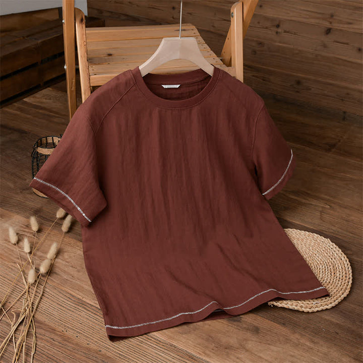 Buddha Stones 夏物カジュアル ヴィンテージウォッシュ加工 無地 メンズ半袖Tシャツ - マルーン - US/UK/AU42, EU52 （3XL） - image 0