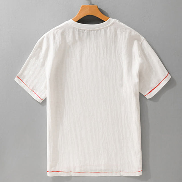 Buddha Stones 夏物カジュアル ヴィンテージウォッシュ加工 無地 メンズ半袖Tシャツ - image 11