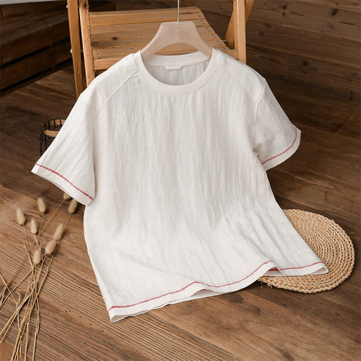 Buddha Stones 夏物カジュアル ヴィンテージウォッシュ加工 無地 メンズ半袖Tシャツ - 白 - US/UK/AU42, EU52 （3XL） - image 9