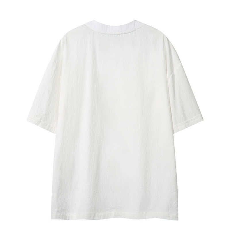 Buddha Stones 夏物カジュアルボヘミアン風ドローストリング無地メンズ半袖Tシャツ - image 15