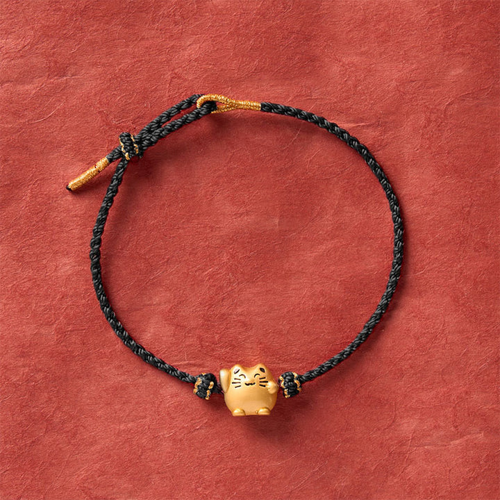 Buddha Stones 赤紐の銅製招き猫お守りエネルギーブレスレット - image 14