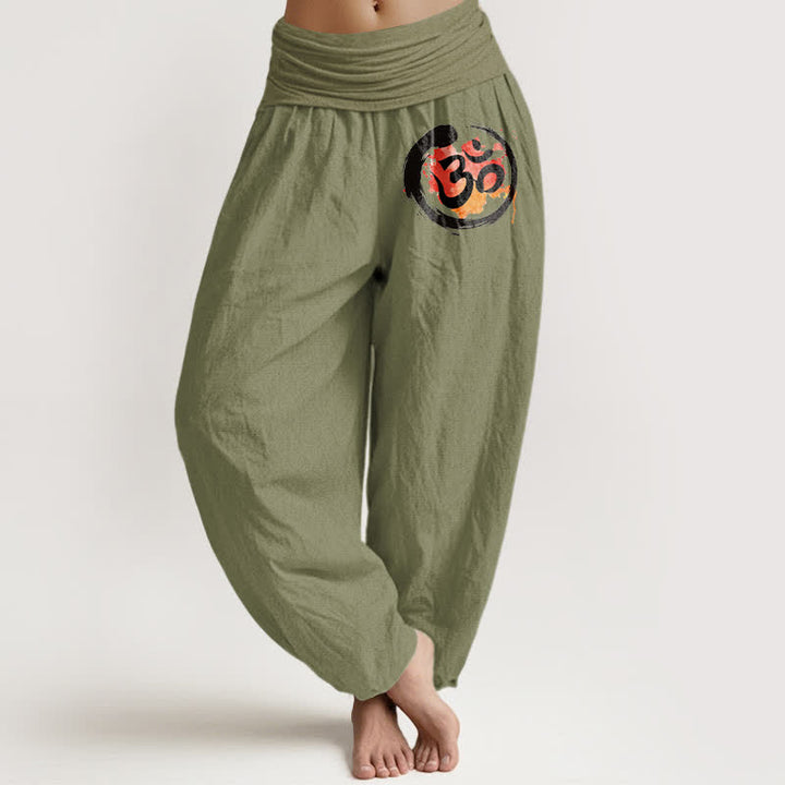 Buddha Stones ピュアコットン ブラックサークル レッドシンボル柄 レディース ゴムウエスト ハーレムパンツ - オリーブドラブ - US16、 UK/AU20、 EU48 (3XL) - image 14
