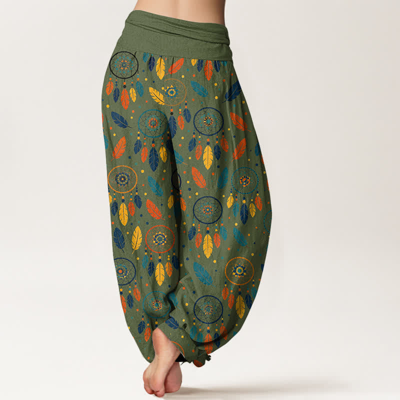 Buddha Stones コットン製ドリームキャッチャーフェザー柄レディースゴムウエストハーレムパンツ - image 7