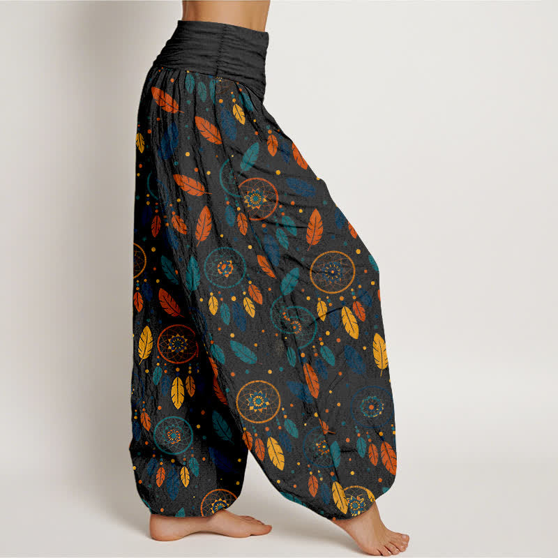 Buddha Stones コットン製ドリームキャッチャーフェザー柄レディースゴムウエストハーレムパンツ - image 9