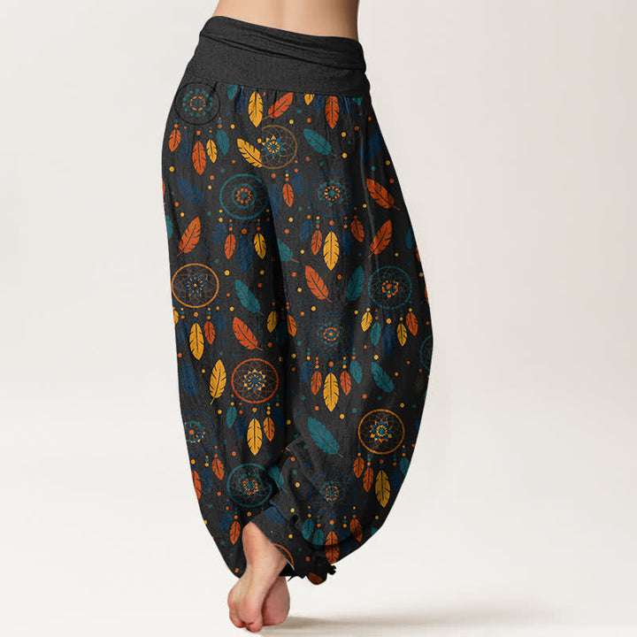 Buddha Stones コットン製ドリームキャッチャーフェザー柄レディースゴムウエストハーレムパンツ - image 10