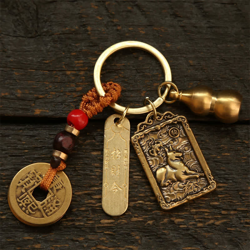Buddha Stones 銅製の中国十二支五帝コイン入りひょうたん型キーホルダー - 犬 - image 19