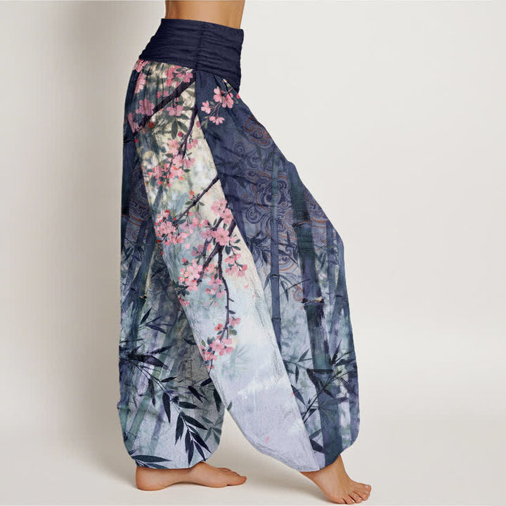 Buddha Stones コットン竹素材、桜柄、ウエストゴム入りレディースハーレムパンツ - image 9